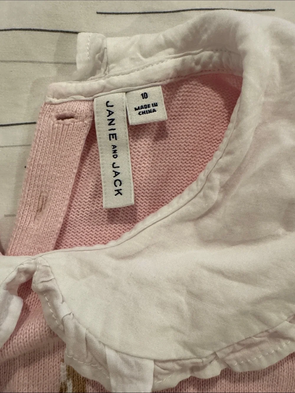 Janie and Jack Pink Bunny Knit Sweater with Ruffle Collar